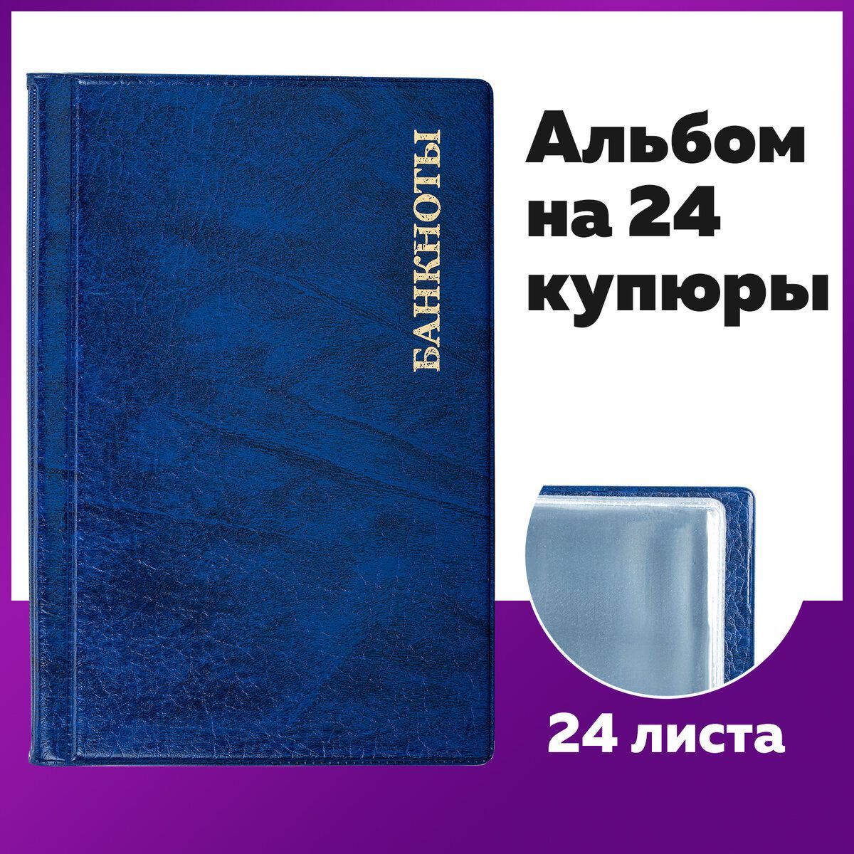 Альбом для коллекционирования монет для 24 бон (купюр), 125х185 мм, Пвх, синий, Staff