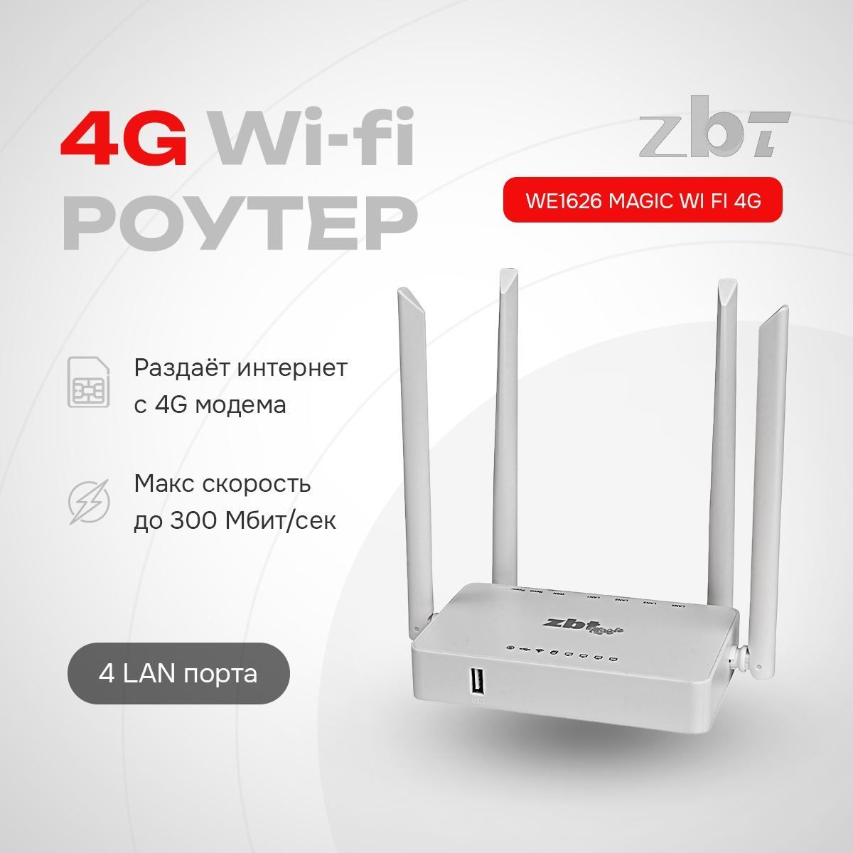 Роутер ZBT magic_WE1626 MAGIC Wi Fi 4G, белый, 2.4 ГГц купить по низкой  цене с доставкой в интернет-магазине OZON (576322449)