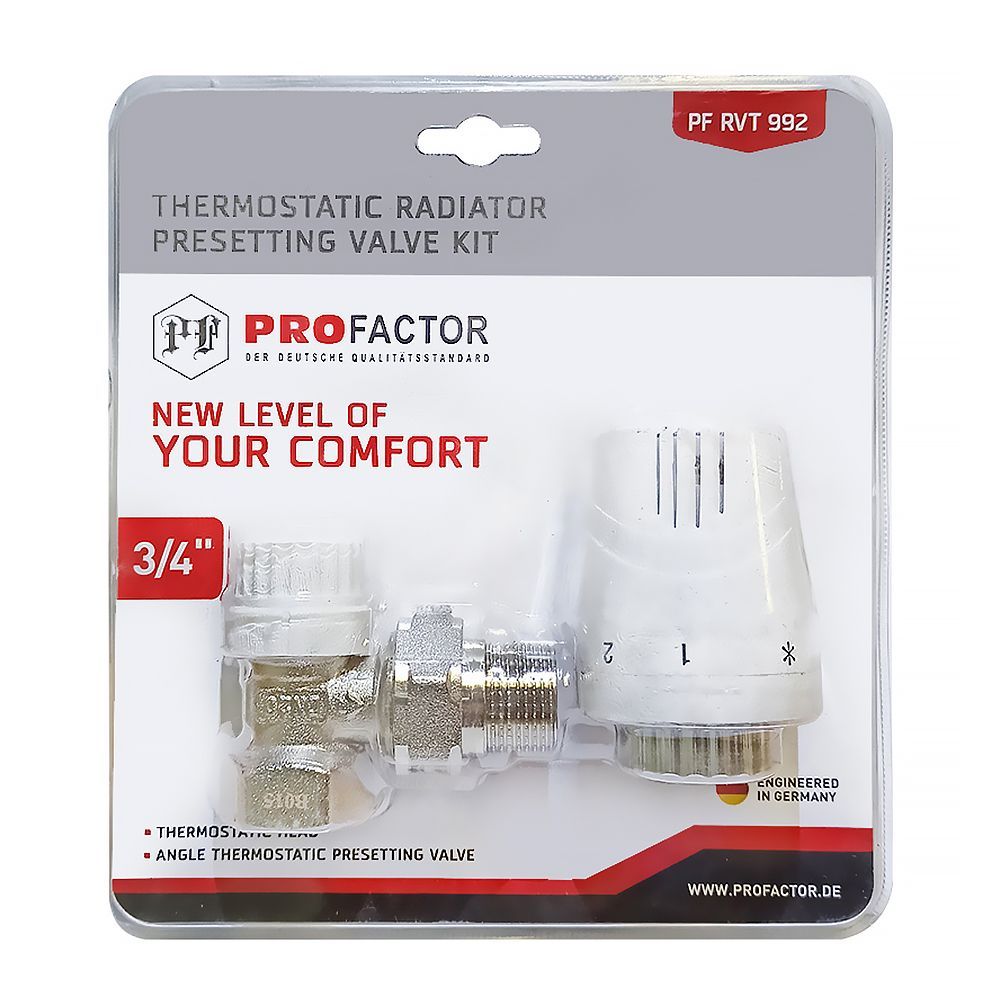 Комплект радиатора PROFACTOR термостатический, угловой, с преднастройкой, 3/4 PF RVT 992