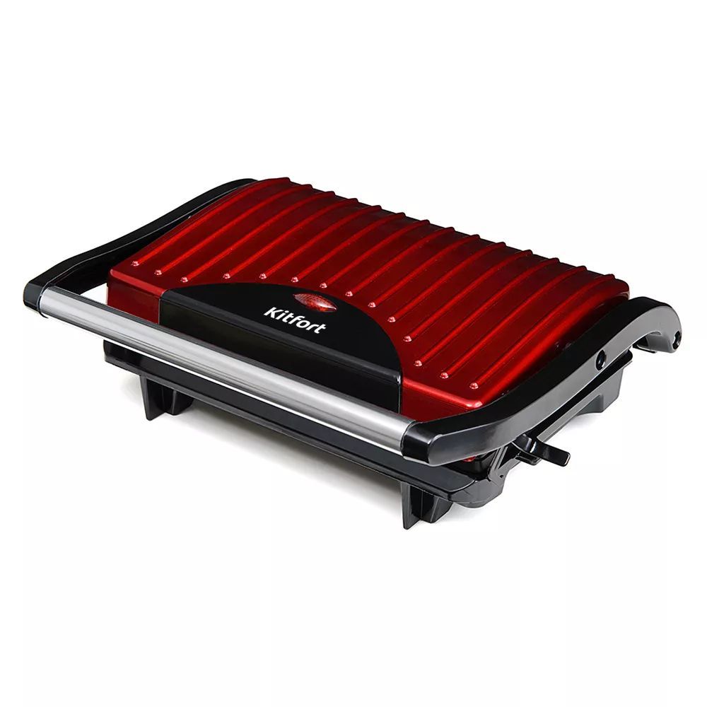 Бутербродница Kitfort Panini Maker КТ-1609 2 в 1, 640 Вт, автоподстройка под разную толщину бутербродов, цвет красный