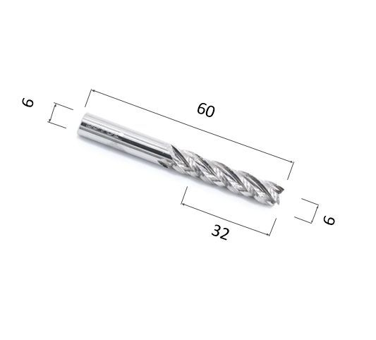 ФрезаDJTOLN4LX6.32спиральнаячетырехзаходнаястружкавверх(подереву,композиту(АКП),пластику)