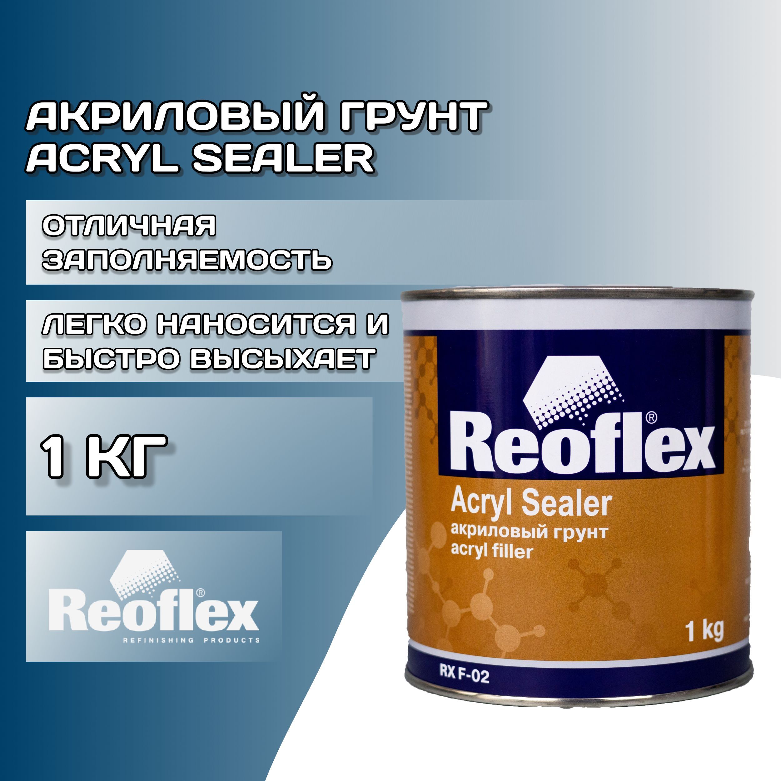 Грунт акриловый для авто 1 кг REOFLEX Acryl Sealer, серый / Автогрунтовка  однокомпонентная (быстросохнущий) / Грунтовка акриловая для машины, RX ...