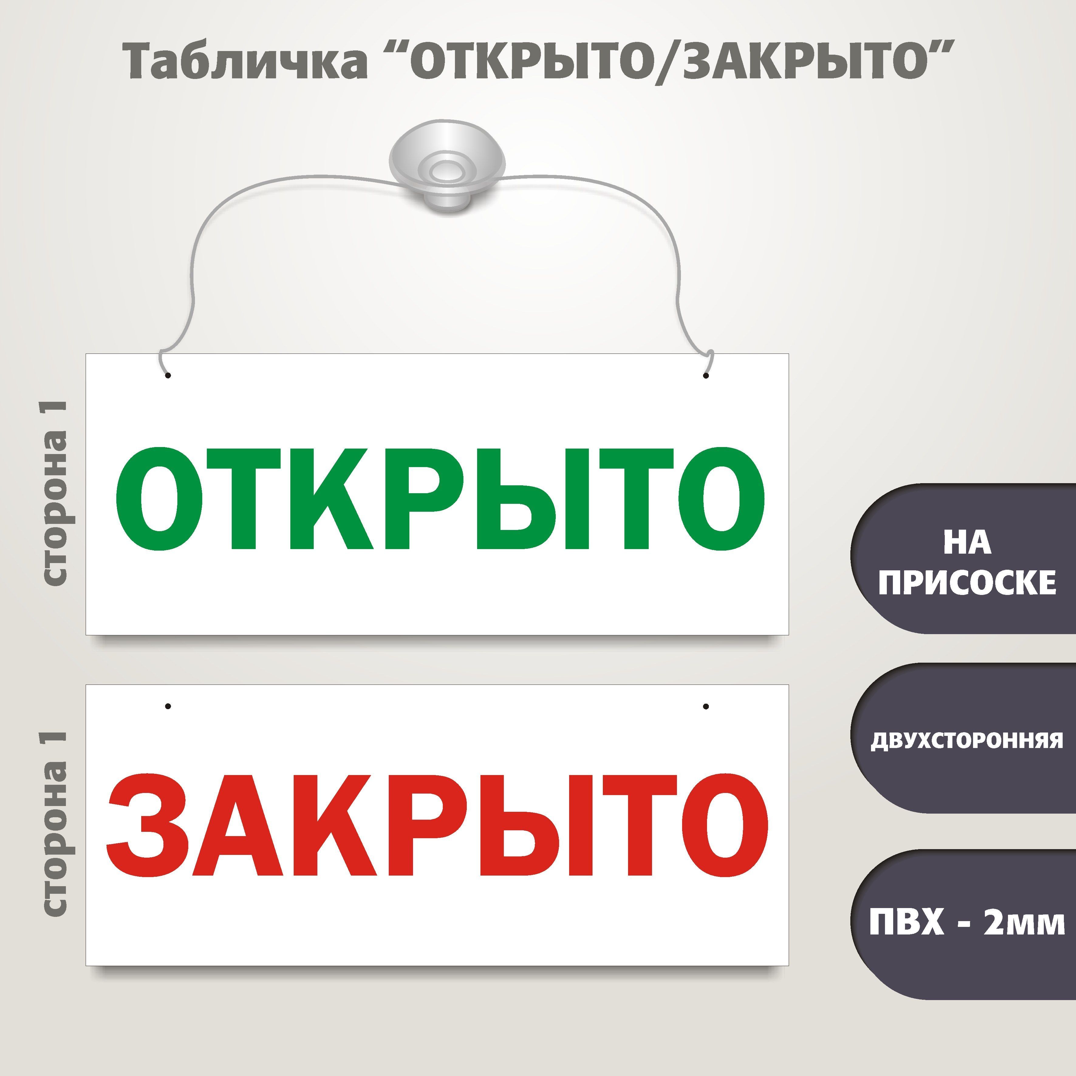 Табличка &quot;<b>Открыто</b>-Закрыто&quot; двухсторонняя, на леске и присоске.Над...