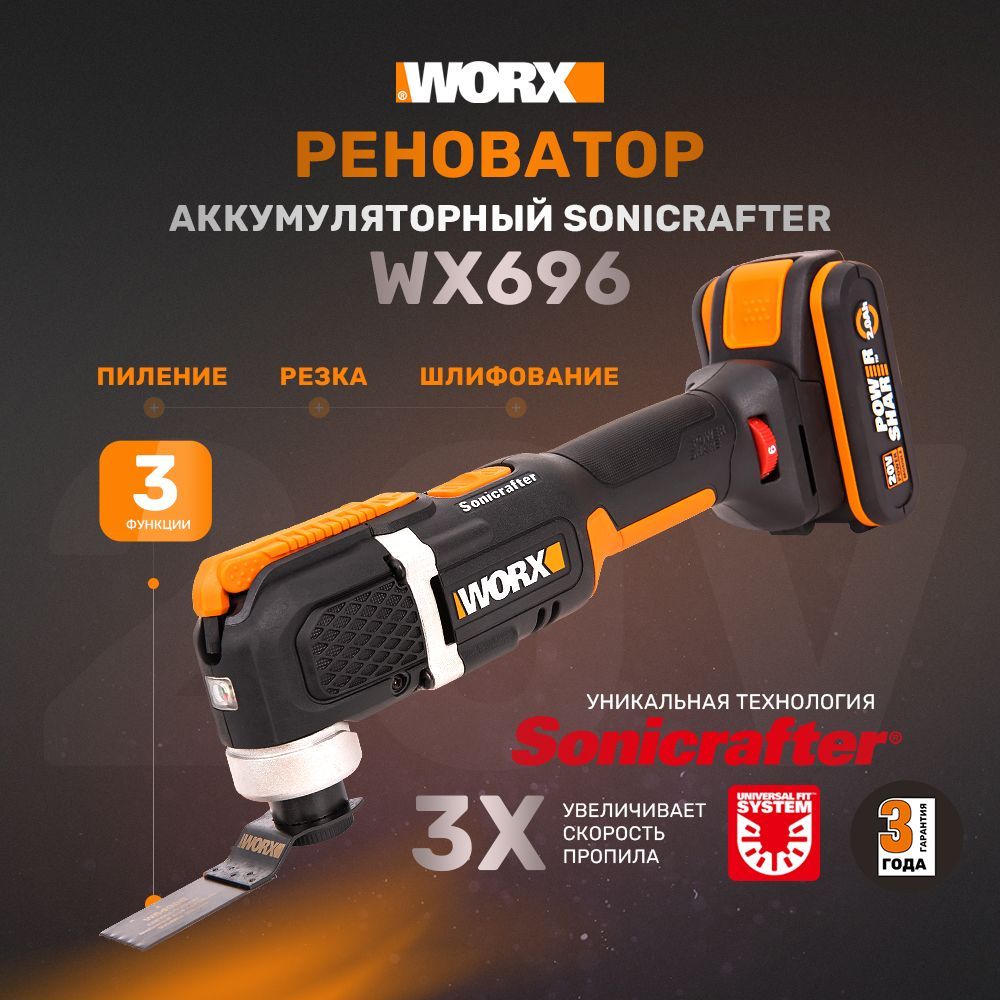 Реноватор аккумуляторный WORX WX696, 20В, 2Ач х1, ЗУ 2А, кейс - купить с  доставкой по выгодным ценам в интернет-магазине OZON (275444310)