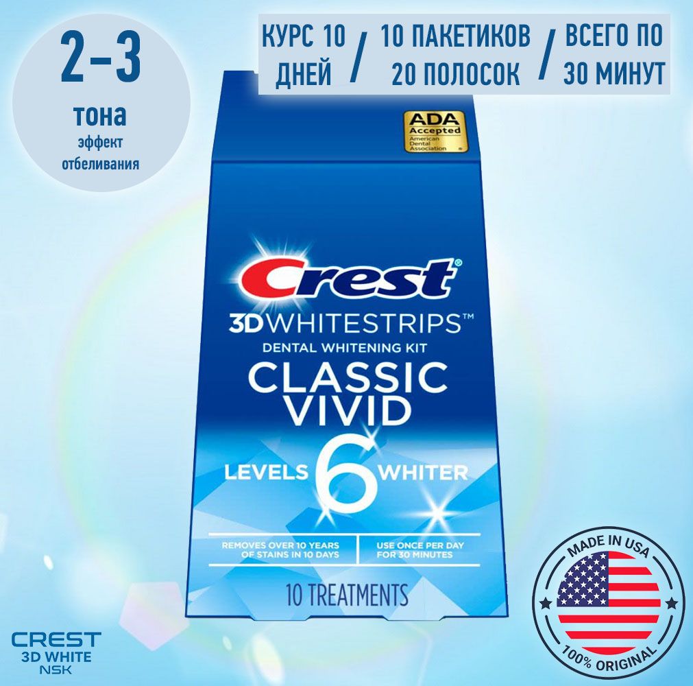 Отбеливающие полоски для зубов Crest 3D Whitestrips Classic Vivid New 2023