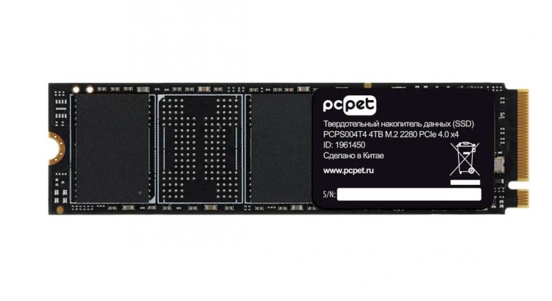 PCPet4ТБВнутреннийSSD-дискНакопительSSD4TBPCPS004T4,M.22280,PCI-E4.0x4,OEM(PCPS004T4)