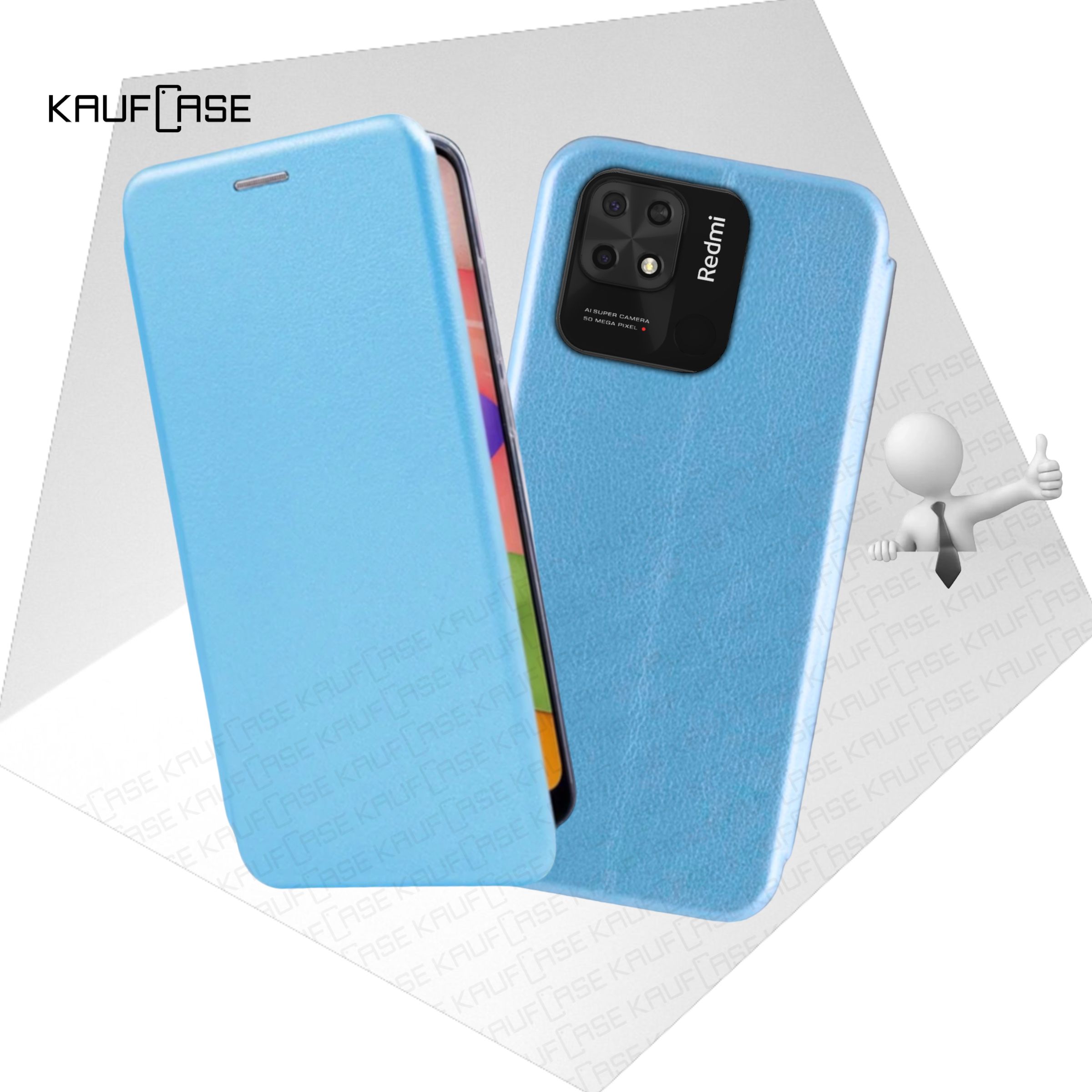 Чехол книжка KaufCase для телефона Xiaomi Redmi 10C (6.71"), голубой. Трансфомер