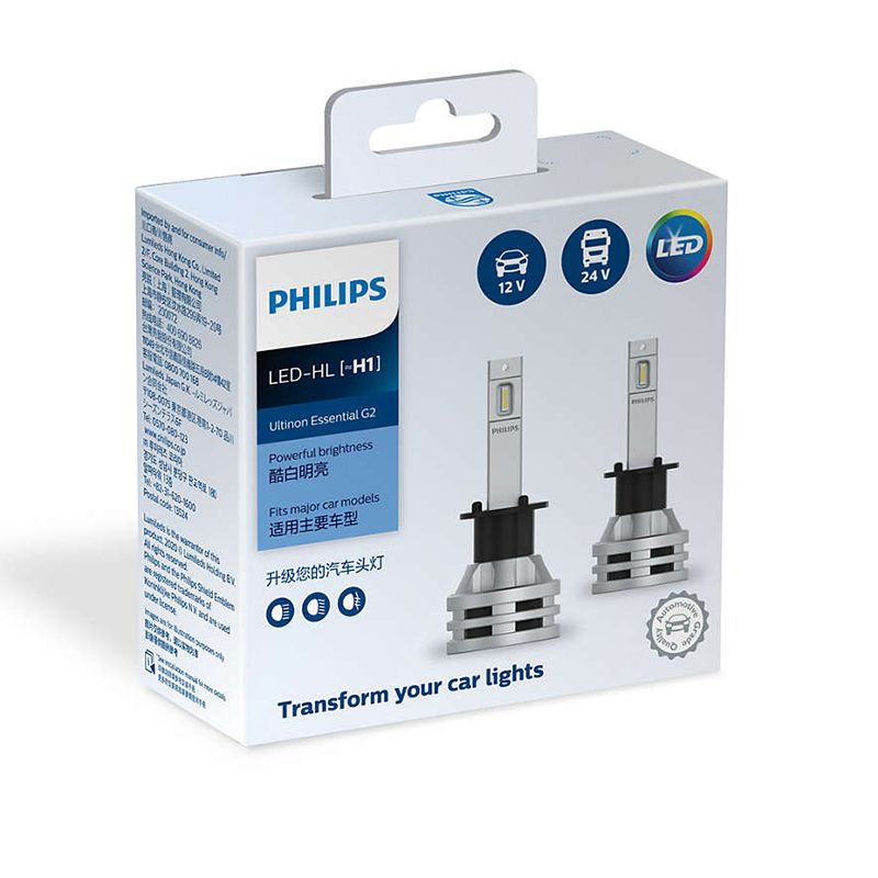 PhilipsЛампаавтомобильнаяH1,1шт.арт.UltinonEssentialG2LEDH1H4H7H8H11H16HB3HB4HIR212V24V6500KБелыефарыавтомобиляавтомобильныеогни