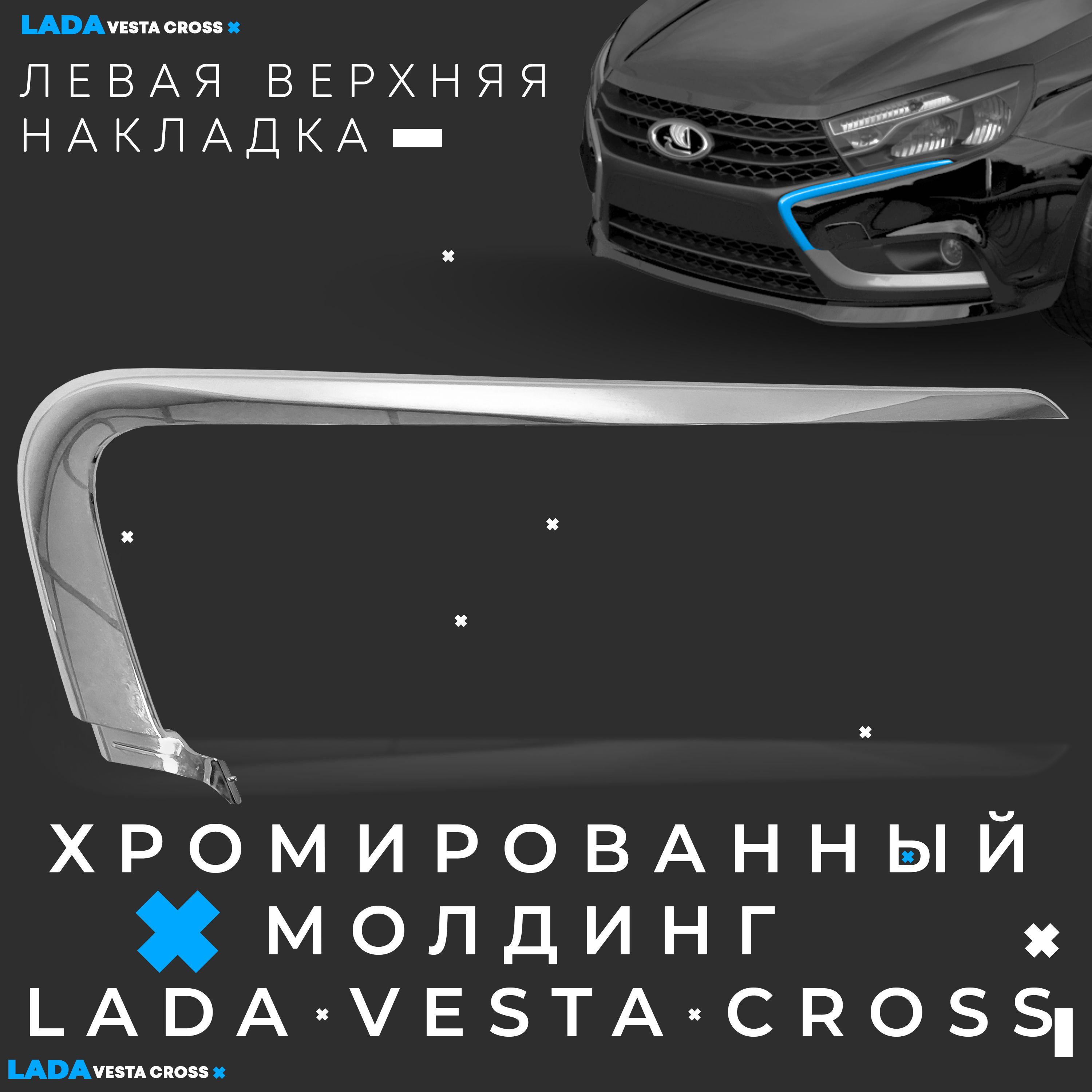 Хромированный молдинг (накладка) переднего бампера LADA Vesta SW Cross  (левый верхний) купить по низкой цене в интернет-магазине OZON (1372669947)