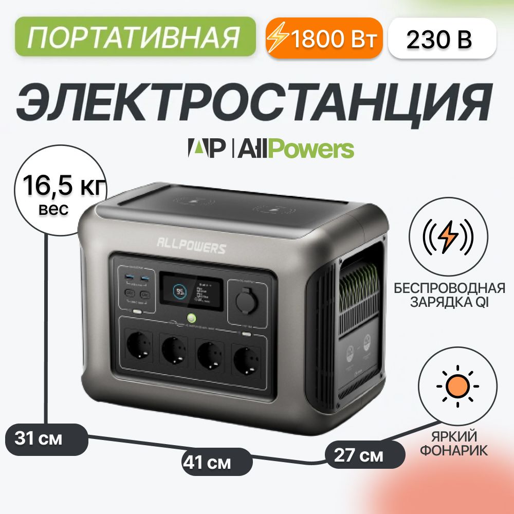 Портативная электростанция 220 в Allpowers R1500 1800Вт/ 1152 Втч