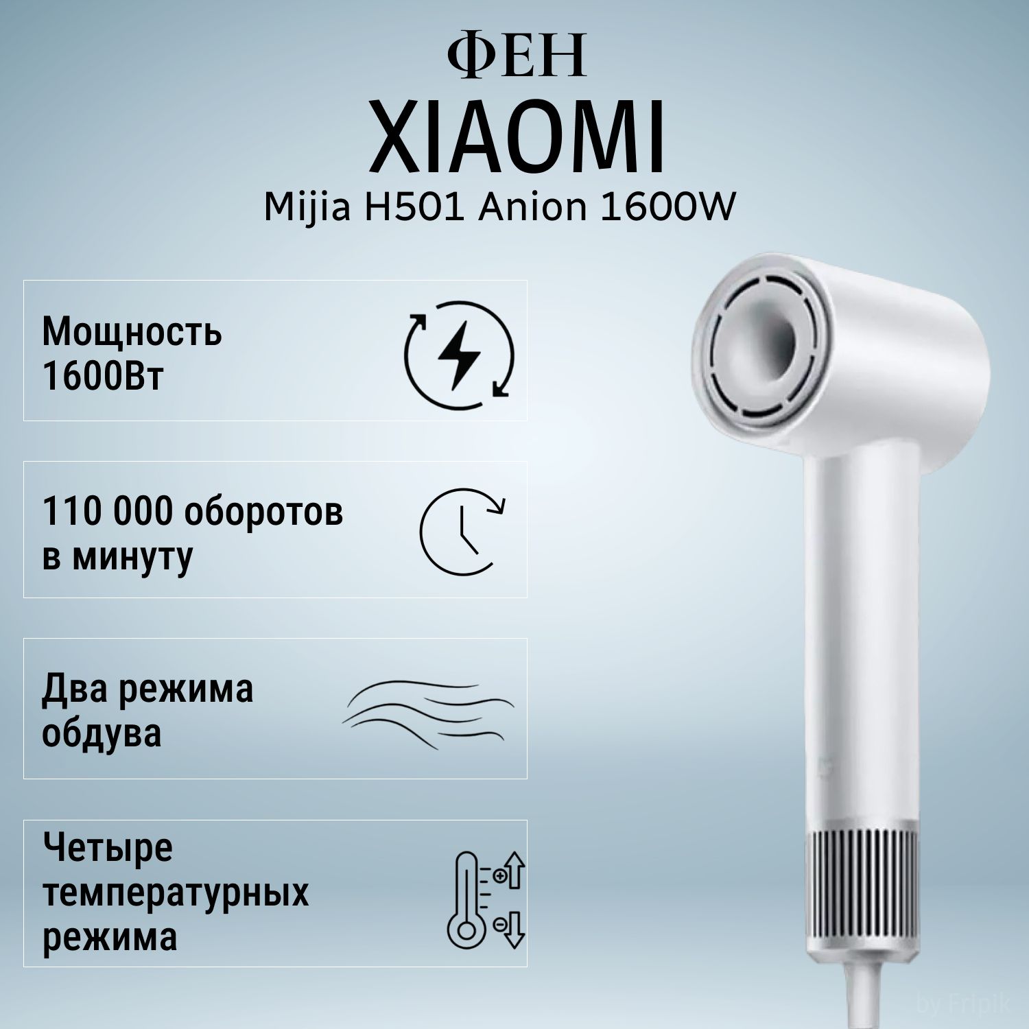 Фен для волос Xiaomi H501 профессиональный с насадкой и евровилкой/ фен для волос, цвет белый