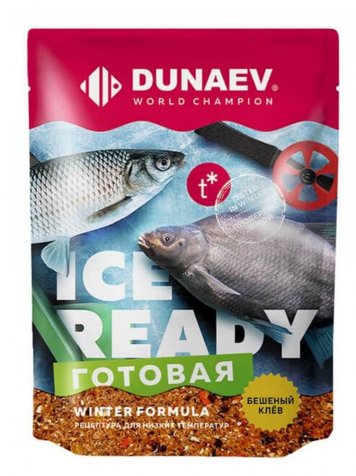 Прикормка для зимней рыбалки DUNAEV Ice-Ready 0.5кг Микс Черная / Рыболовная прикормка Дунаев зимняя серия Универсальна Черная