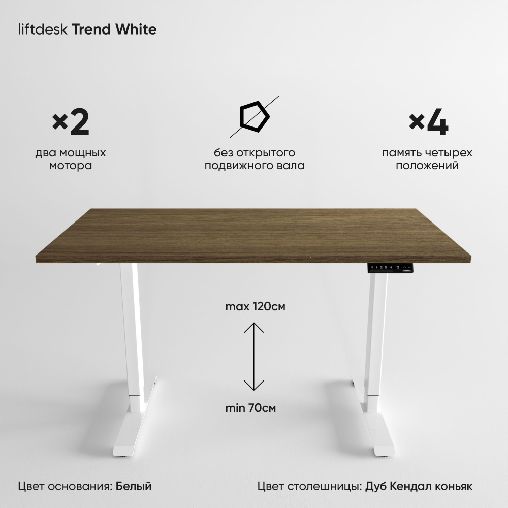 Компьютерный стол с регулировкой высоты для работы стоя сидя 2-х моторный liftdesk Trend Белый/Дуб Кендал #1