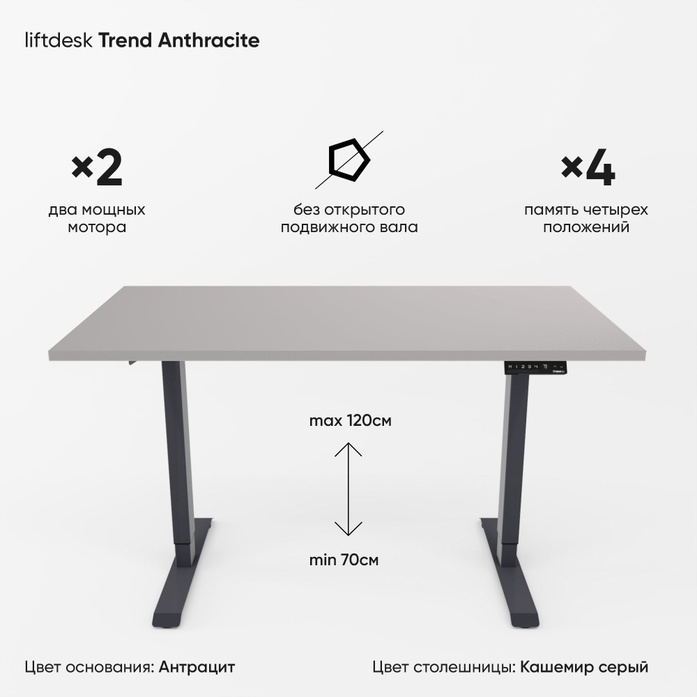 Компьютерный стол с регулировкой высоты для работы стоя сидя 2-х моторный liftdesk Trend Антрацит/Кашемир #1