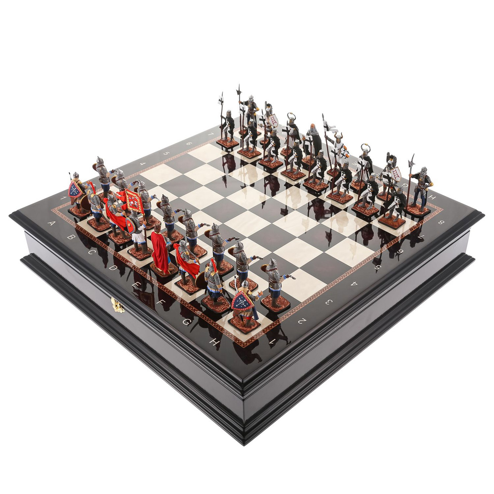 Шахматный ларец с оловянными фигурами "Ледовое Побоище" 48х48см  #1