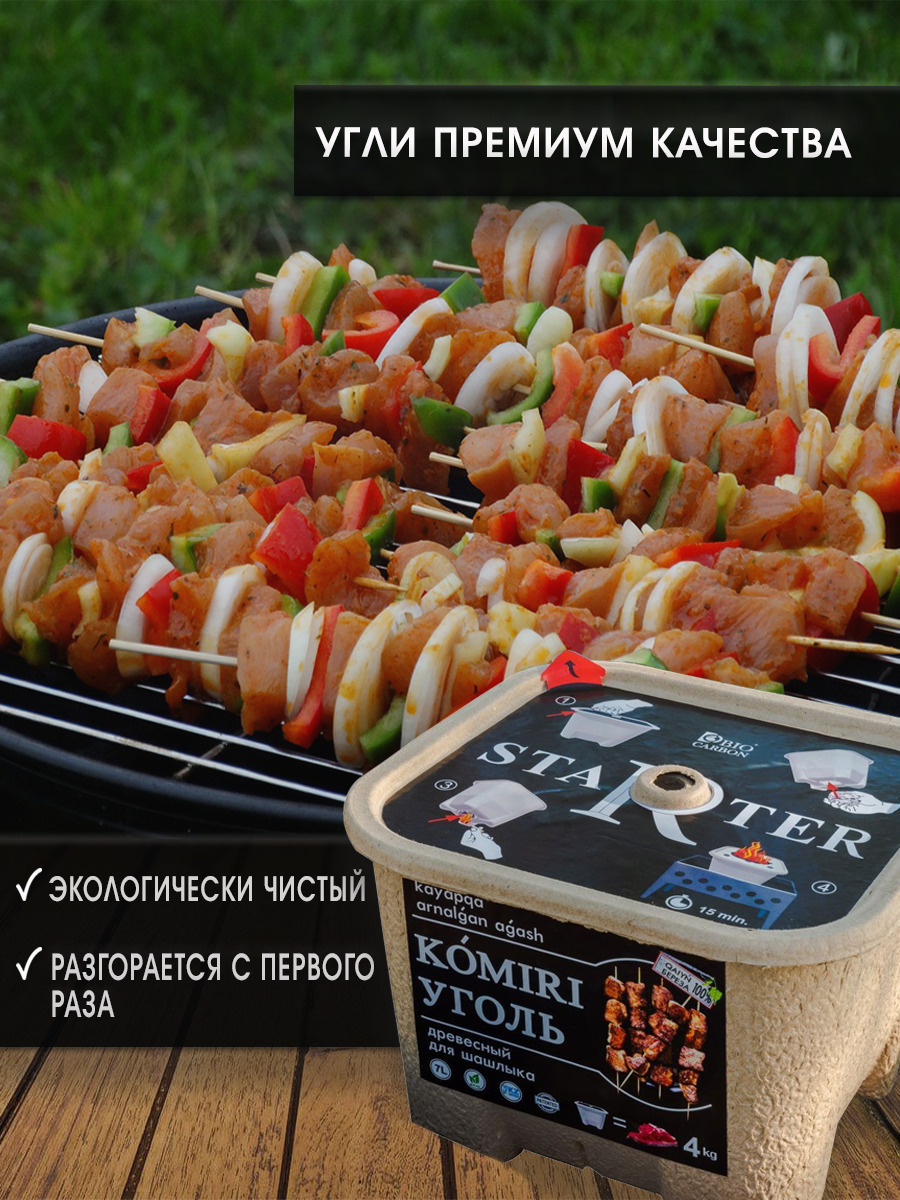 Древесный уголь для мангала "Starter" / Уголь быстроразжигаемый / Уголь ...