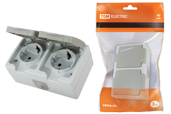 Розетка двойная 2П+3 (горизонтальная) открытой установки IP54 16А ...