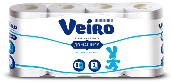 Бумага туалетная Veiro "Домашняя" 2-слойная, белая, 6 рулонов, 24 шт ...