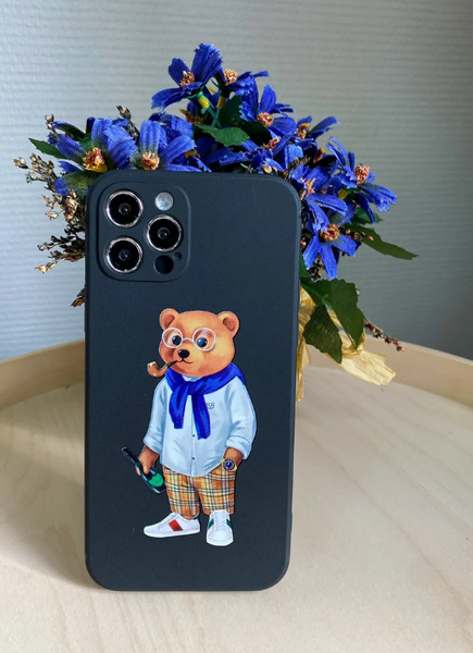 Силиконовый чехол для iPhone 12 Pro Max с защитой для камеры (Мишка на ...