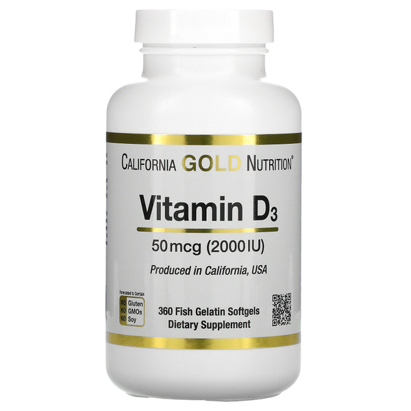 California Gold Nutrition, витамин D3, 50 мкг (2000МЕ), 90 капсул ...