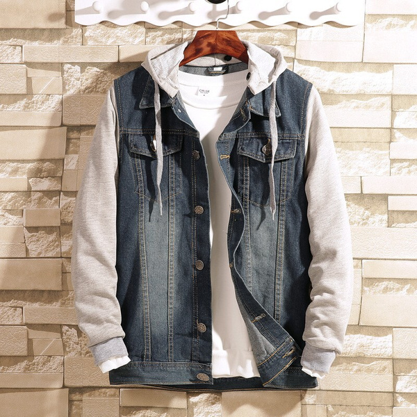 Denim jacket plus hoodie hotsell