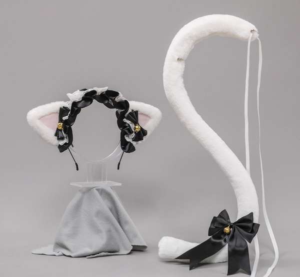 Набор: хвост и уши кошки, Белый-черный, для косплея, праздника ...