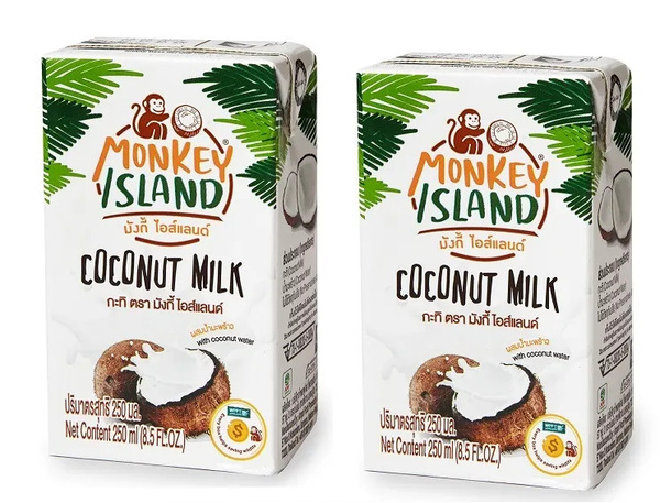 100% Кокосовое молоко MONKEY ISLAND, 250 мл x2 / Вегетарианское ...