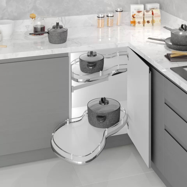 Выдвижной механизм Soft Corner на фасад 450мм, хром/белый, с доводчиком ...