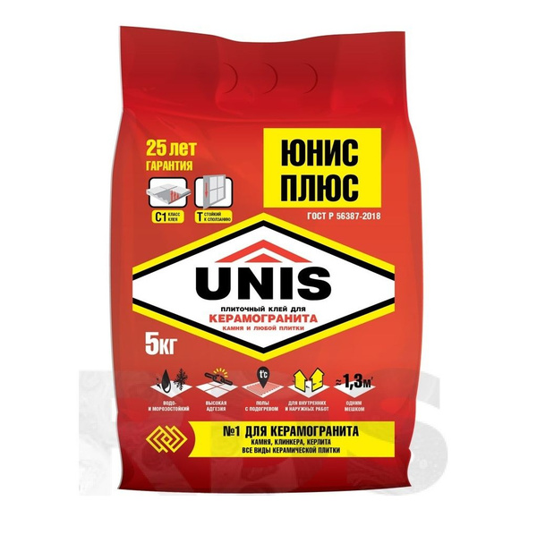 Клей для плитки Unis клей юнис_красный, Высокая прочность ...
