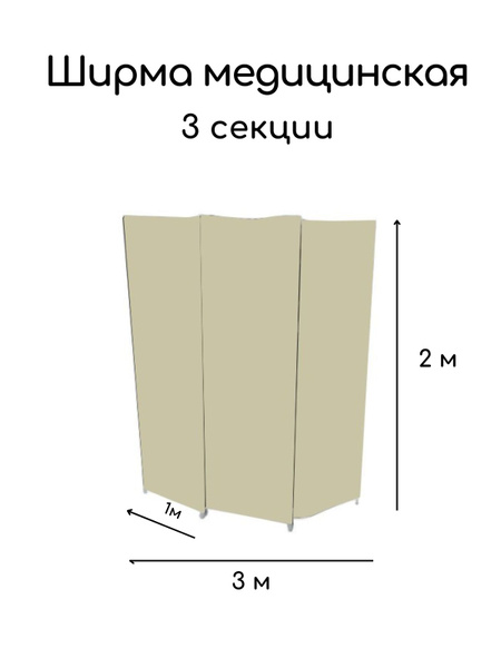 Ширма медицинская плотная (трехсекционная, раскладная) высота 2 м ...