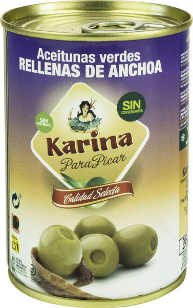 Оливки зеленые с анчоусами Karina, 295 г жестяная банка - купить с ...