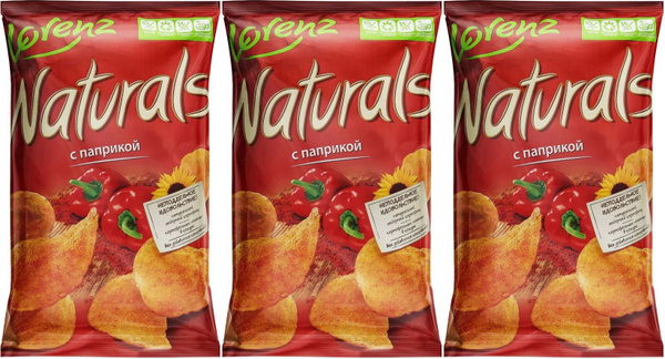 Чипсы картофельные Lorenz Naturals с паприкой, комплект: 3 упаковки по ...