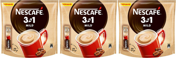Кофейный напиток Nescafe 3 в 1 Mild в стиках 14,5 г х 20 шт, комплект ...