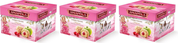 Конфеты вафельные Amapola клюква и яблоко, комплект: 3 упаковки по 100 ...
