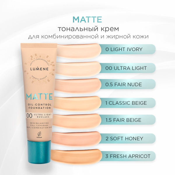 LUMENE Матирующий тональный крем MATTE Oil-Control Foundation SPF20 тон ...