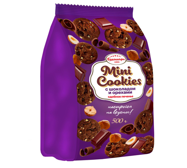 Печенье мини фото Печенье сдобное "Mini Cookies" с шоколадом и орехами 500г/2 шт./Брянконфи - купи