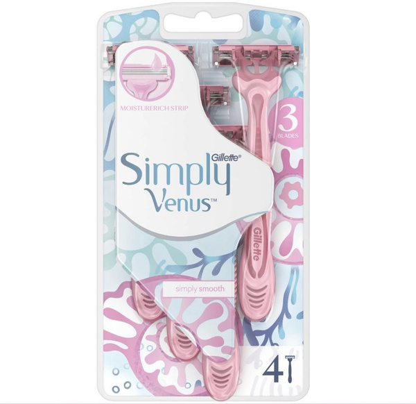 Gillette Бритвенный станок Venus Simply 3, 4 штуки - купить с доставкой ...