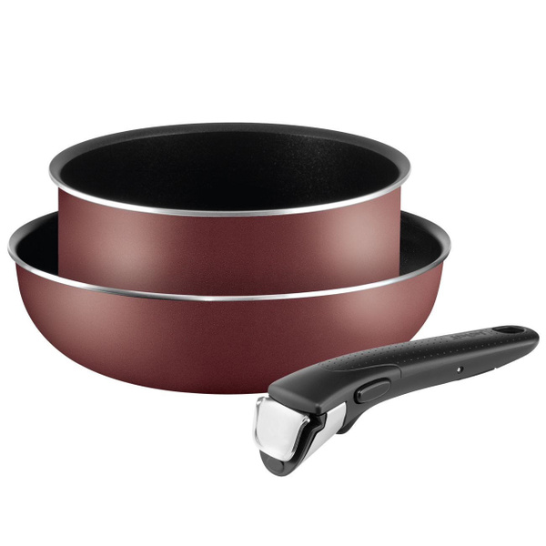 Набор посуды Tefal Ingenio RED, сковорода-вок 26 см, ковш 20 см, ручка ...