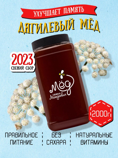 Мед натуральный, Дягилевый мед отборный, 2 кг, сладости без сахара ...