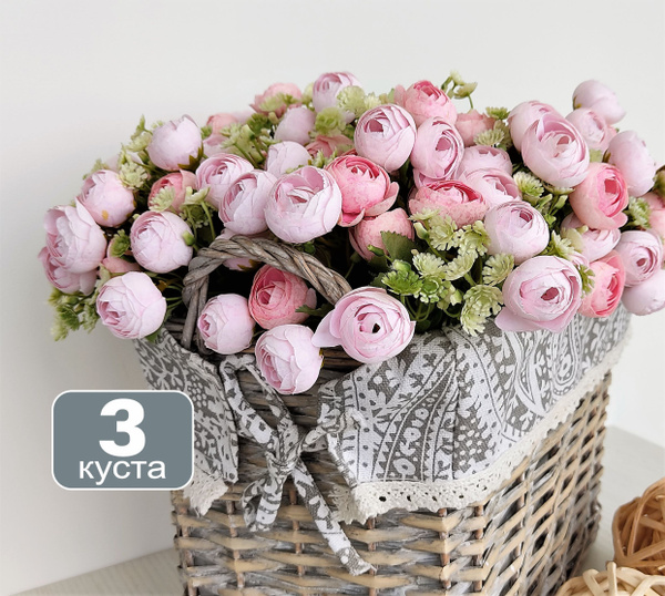 Купить Искусственные цветы 3 куста "Мелкие камелии розовые с белыми ...