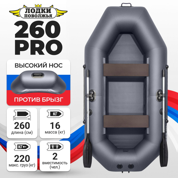 Лодка надувная для рыбалки ПВХ Лодки Поволжья 260 PRO гребная ...