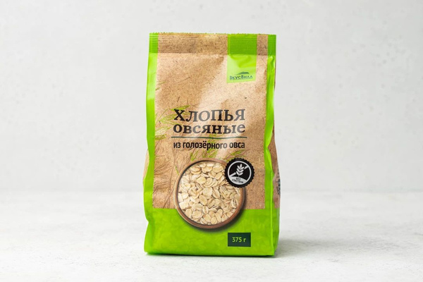 Хлопья овсяные ВкусВилл из голозерного овса без глютена, 375г. - купить ...