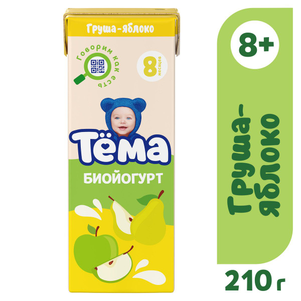 Йогурт питьевой Тема, с грушей и яблоком, с 8 месяцев, 210 г - купить с ...