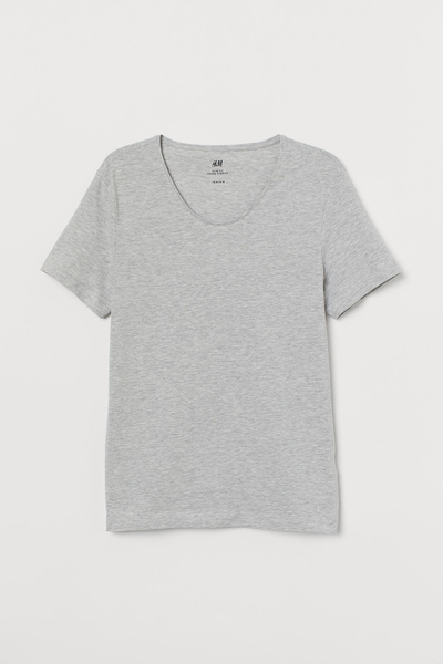 Футболка H&M, размер 46, 44, цвет серый, хлопок 90% вискоза 5% эластан ...