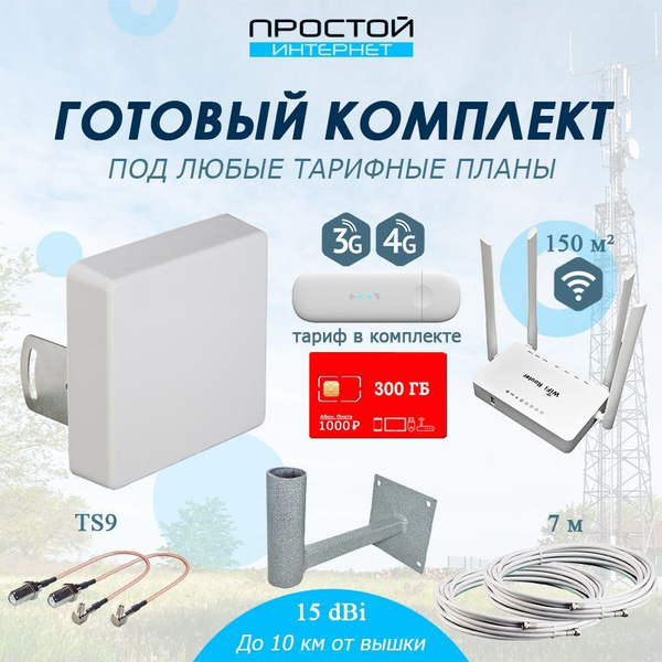 Интернет комплект для дачи 3G/4G с антенной KROKS KAA15 MIMO и тарифом ...