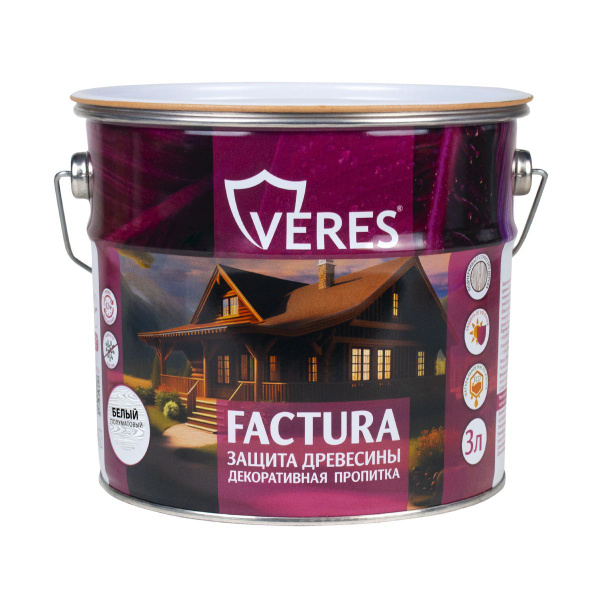 Декоративная пропитка для дерева Veres Factura, полуматовая, 3 л, белая ...