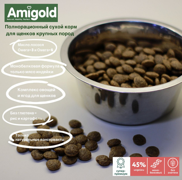 Сухой корм для щенков крупных пород Amigold 1,5 КГ - купить с доставкой ...