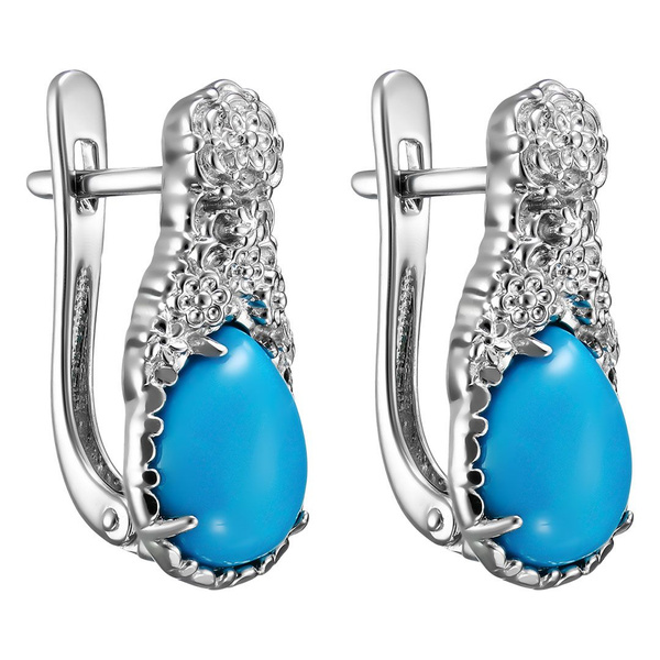 Серебряные серьги 925 пробы; вставки 2 Бирюза Аризонская; - купить с ...