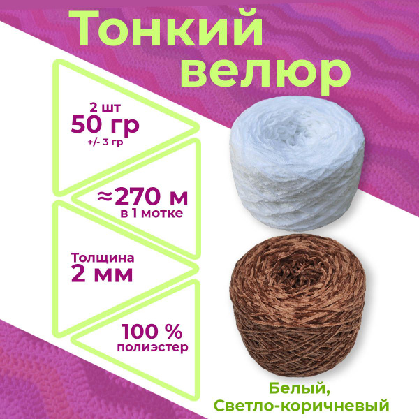 Тонкий бобинный велюр / Велюровая пряжа для вязания игрушек 2 мм ...