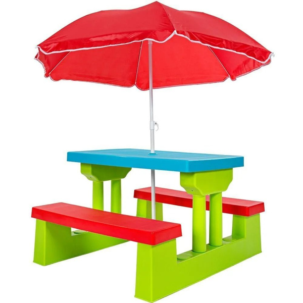 Детский стол садовый с лавочками и зонтом UNIX Kids Garden пластиковый ...